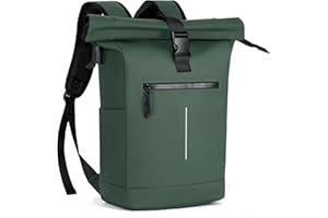 Lekeinchi Zaino Rolltop Uomo Donna Porta PC 17 Pollici | Zaino Impermeabile Uomo Donna - Rains Zaino con Strisce Riflettenti - Zaino da Viaggio Espandibile - Casual Lavoro Università - Verde XL