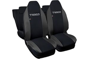 Auto Accessori Lupex Coprisedili Auto Compatibili con Twingo, Made In Italy, set Anteriori con copri poggiatesta integrato e Posteriori (Nero - Grigio Scuro)