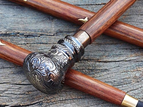 Antique-Brass-Victorian-Handle-Wooden-Vintage-Style-Walking-Stick-Cane-Designer