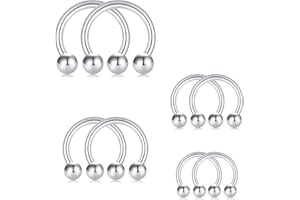 Rajnard Anello del Naso Piercing e Sostituzione Palla Argento Nero 16G Acciaio Chirurgico Ferro di Cavallo Setto Labbro Elice Cartilagine Tragus Daith Orecchini 6 8 10 12mm per Donne e Uomini