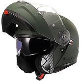 LS2 STROBE 2 Mat Yeşil Kask, ECE 22.06 P/J Sertifikalı Profesyonel Mod&uuml;ler Motosiklet Kaskı, KPA Kabuk, Dahili G&uuml;neş Viz&ouml;rl&uuml;,