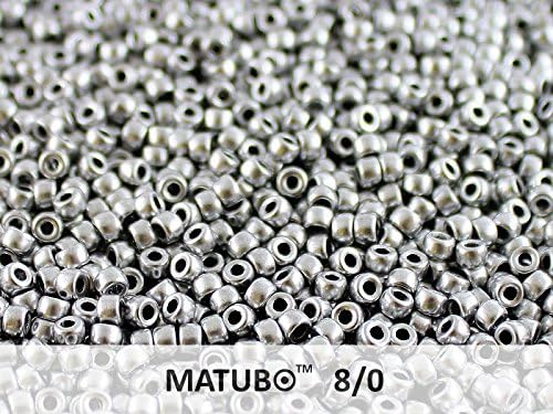 8/0 Matubo - 10gr (approx 300 pcs.) Pressed Czech Glass Beads, Seed Beads 3.1mm Color: Crystal Bronze Aluminum (Silver Matte)