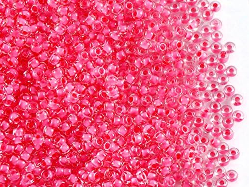 20gr 10/0 Rocailles Beads - Preciosa Ornela Czech Round Glass Seed Beads, Crystal Hot Pink Lined