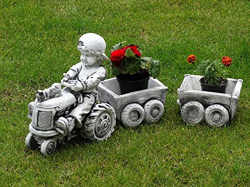 Steinfigur Nr.530 Junge auf dem Traktor mit Anhänger 2-Set ca. 15 kg Frostfest - 7