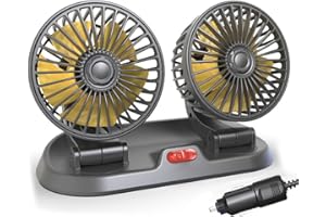 KUWUNG Ventilador de Coche, 12 V, Doble Cabezal Giratorio de 360 Grados Con Ventilador Doble de 2 Velocidades, Adecuado con encendedor de Cigarrillos para Coches de 12 Voltios