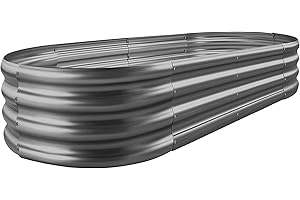 Land Guard Kit de Cama de jardín elevada galvanizada, Maceta, Cajas de jardín elevadas para Exteriores, ovaladas de Metal Grande para Verduras (Gris)