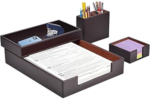 XNONE 4 Pcs PU Leder Schreibtisch Set,Inklusive Schreibtisch Mails Organizer,Stifthalter,Zettelbox,Briefablage,Bürotisch Organizer Schreibtisch Für Männer und Frauen,ideal für das Büro (Braun)