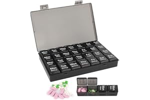ZHXGO Organizer na lekarstwa, 28 przegródek, pudełko na tabletki 7 dni, 7 dni, 4 razy dziennie, przenośny, 7 dni podróży, pojemnik na tabletki, tygodniowy organizer na witaminy, olej rybny