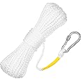 Hollow Braided Polypropylene Line Rope, Heaving Line with Spring Hook for Ring Buoy Pool Life Preserver Ring Rope Boat Anchor Rope, Not Easy to Get Rust and Abrasion(White,15 M/ 16.4 Yards)(1 Pack)