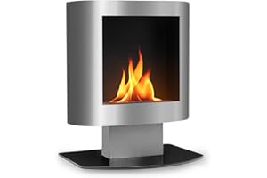 OneConcept Phantasma Tower Ethanol Fireplace - Safety Burner, Extinguishing Aid, Smokeless, Soot-Free, Up to 4 Hours of Burn Time, Stable Stance, Easy Operation, Silver