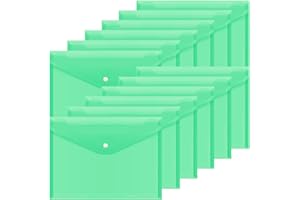XSLTKBY A4 Plastic Wallets Folder - 12Pcs Clear Document Folders Transparent Filing Envelopes Waterproof Plastic Envelopes File Holder Filing Document Poly Envelope for A4 Letter Paper Size (Green)