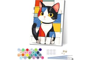 EOBROMD Peinture Numero Adulte Fancy Cat avec Cadre, Animal Paint by Numbers avec Pinceaux Peintures Acryliques, Kit de Peinture à l'huile sur Toile pour Décoration de la Maison 20x30cm