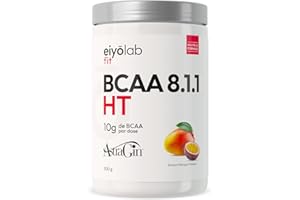 BCAA 8.1.1 | Acides Aminés en Poudre | 8g de Leucine + 1g de Citrulline & AstraGin® | Construction et Récupération Musculaire | Efficace Contre l’Acide Lactique | Mangue Passion 500g | Eiyolab