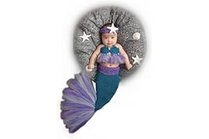 Gwwfe Newborn Photography Prop Mermaid Outfit Baby Photo Props Handmade Crochet Mermaid Costume Set Headband Bra Tail