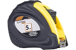 DONAU SAFETY Cinta Métrica Metálica (18 mm x 5 m), Color Negro y Amarillo, Cinta Métrica De Metal Retráctil En Una Carcasa Resistente Con Elementos De Goma Que Garantizan Un Agarre Seguro y Una Gran
