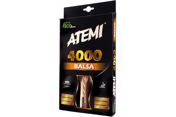 Atemi Raquette de Ping Pong 4000 (Bois de Balsa) Pro Offensive+ Raquette de Tennis de Table | Meilleur contrôle, Vitesse, Rotation | Débutant et Professionnel | 5-Couches, Caoutchouc de compétition
