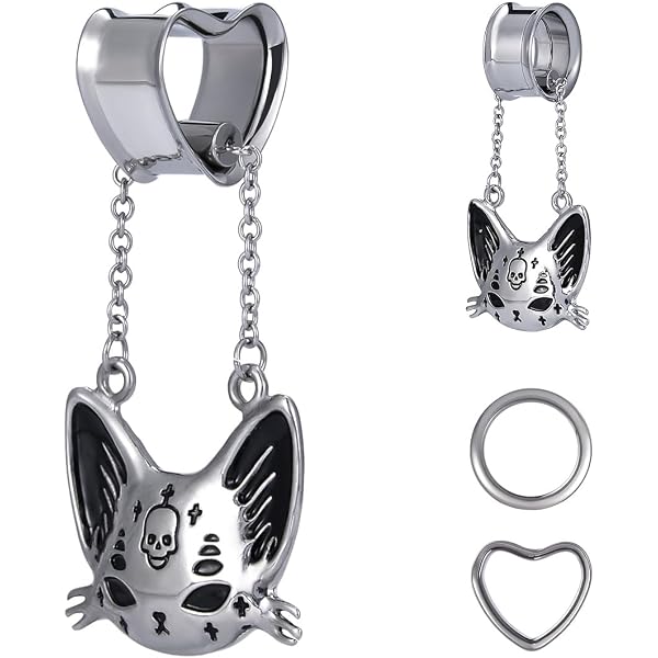 VFUN Lot 4 Paires Écarteurs Oreilles Acier Chirurgical – Cœur & Lune Pendentif, 6-16 Mm, Tunnel Flesh Plug Piercing Homme Femme