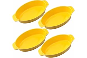 MYGRTFAM Oval Ceramic Baking Dish Set Of 4 with Handles Oven To Table Ideal for Lasagne/Pie/Casserole/Tapas (5x 12x 22cm/8.5inch) Yellow