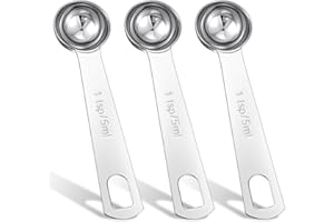 Ouligay 3 cucharas medidoras de acero inoxidable de 5 ml, cuchara medidora de té individual, cuchara medidora para café