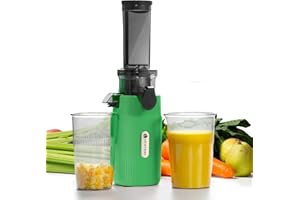 Ventray Ginnie Extractor de zumos y verduras - Slow Juicer con función de masticación inversa, Licuadora para Verduras y Frutas, Fácil de Limpiar, Extracción Lenta 60 rpm, Sin BPA, Verde loro