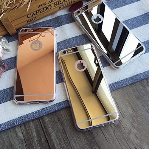 iPhone SE Hülle, iPhone 5S Spiegel Hülle Mirror Case, Ukayfe Spiegel TPU Schutzhülle Silikon Handyhülle Tasche Case Cover für iPhone 5 5S Rose Gold Überzug Silikon Schutzhülle Luxus Glänzend Shiny Kristall Strass Rahmen Slim TPU Handy Gehäuse Hülle Ultradünnen Weiche Soft TPU Telefon-Kasten Handyhülle Mirror Spiegelnd Make Up Protective Case Cover Bumper für iPhone SE/5/5S – Spiegel,Rose Gold - 5