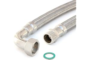 DN19 hochflexibler Panzerschlauch Schlauchfritze 3/4"AG x 3/4"ÜM mit Bogen mit Trinkwasserzulassung