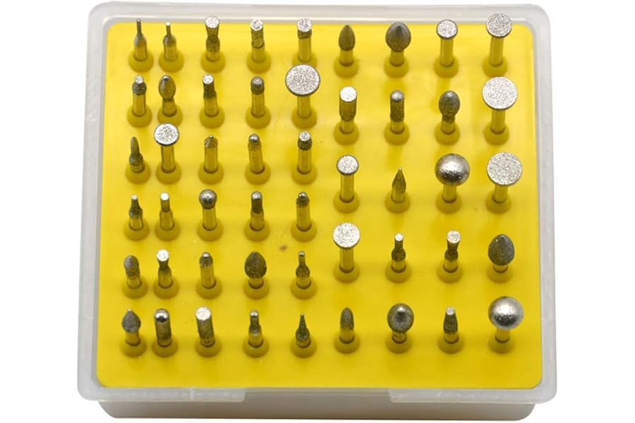Oudtinz 50-Piece 1/8-Inch Shank Diamond Coated Rotary Burrs Set Fits Dremel Rotary Tools,Diamond Burr Set for Jewelry,Glass,Stone,Ceramic,ect.(Small Head Style)