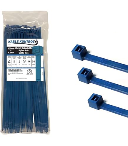 50 Pcs Metal Detectable Blue Cable Ties 150Mm (6'') X 3.6Mm Premium