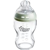 Tommee Tippee Doğaya Yakın Cam Şişe, Anti-Kolik Valfli Yavaş Akışlı G&ouml;ğ&uuml;s Benzeri Emzik, 250ml, 1'li Paket, Şeffaf
