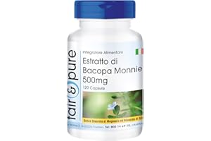 Fair & Pure® - Estratto di Bacopa Monnieri 500 mg - Polvere di Brahmi in capsule - 20% Baccosidi - Vegano - 120 Capsule