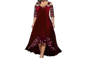 ZEIAYUAS Plus Size Velvet Dresses for Women UK Sequin Cocktail Dress V Neck Pleated Maxi Dresses Half Sleeve Tunic Evening Dresses Sparkly Glitter Party Dresses Wedding Guest Gown