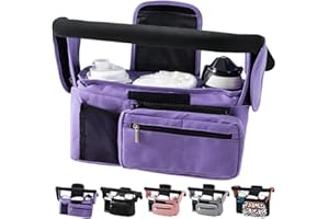 HINATAA Baby Pram Bag Stroller,Baby Stroller Organizer- Detachable Phone Bag & Shoulder Strap, 2 Insulated Cup Holder,Buggy Organiser Bag with Shoulder Strap&Non-Slip Secure Hooks (Purple)