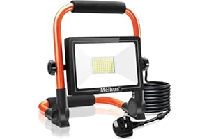 MEIKEE MEIHUA Led Work Light 60W 6500K Portable Light LED Floodlight IP66 Waterproof Construction Lights with Stand for Workshop Job Site Garage Camping Daylight White 3.5m Wire with Plug