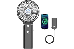 HandFan 5200mAh Akku Ventilator Tragbarer Handventilator Kleiner Ventilator Batterie mit Powerbank USB 180° Faltbarer Desktop Fan Persönlicher 3 Stufen Lüfter Büro Heim Outdoor Camping Kinderwagen