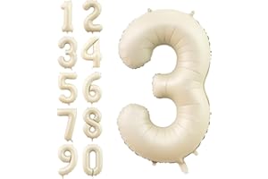 DAGELAR Number 3 Balloon Beige,40 Inch Large Cream Foil Digital 0-9 Balloons,Nude Number 0 Digit Helium Balloons for Girls Boys Men Women Birthday Anniversary Party Supplies Decorations