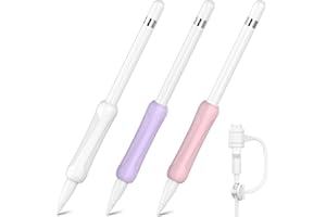 NIUTRENDZ 3 Pack Empuñadura de Silicona para Apple Pencil 1ª Generación Funda Protectora Soporte de Cubierta con Adaptador de Cable Correa (Apple Pencil 1ª generación, Blanco + Morado+ Rosado)
