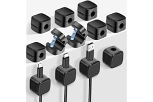URAQT Fermacavi Scrivania, 12 Pezzi Organizer a Clip per Cavo Portacavo Magnetico, Magnetico Cavo Clips per Filo con Adesivo, Durevole Cord per USB, Cavo Audio, Nero