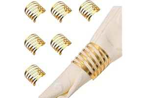 QUUPY 6Pcs Napkin Rings Metal Napkin Buckle Holder for Wedding Party Dinner Table Decoration (Gold)