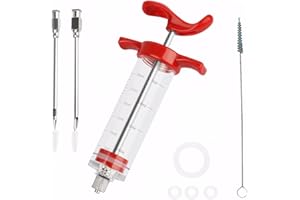 FEXPDL Turkey Baster Syringe, Meat Injector Syringe Kit Basting Marinade Injector for Cooking 30ml Food Syringe Injector with 2 Stainless Steel Needles 4 O-Rings and 1 Needle Cleaner