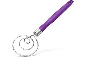 U-Taste Fouet à pâte danois: batteur à levain manuel en acier inoxydable 18/8, fouet hollandais de qualité alimentaire avec manche en silicone antidérapant pour mélanger, remuer et pétrir (Violet)