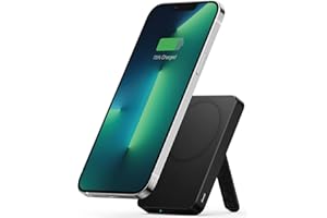ESR HaloLock Mini Kickstand Magnetische Wireless Powerbank, 5000 mAh Kapazität Akku, Batterie Pack mit USB-C Kabel, kompatibel mit MagSafe und iPhone 12/13/14/15/Pro/Pro Max/Plus/Mini, Schwarz