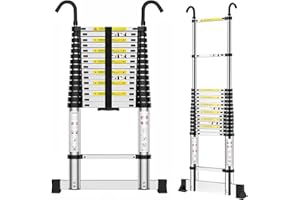 EOXCIIU Telescopic Ladder 6.2m, Aluminium Extendable Ladder with Hooks and stabiliser, Height Adjustment, Convenience for Home, Attic Access, etc.