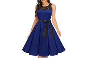 Bbonlinedress Robe Femme Cocktail Mariage Vintage Rétro Années 50s Style Audrey Hepburn pour Fête Bal Déguisement Soirée Rockabilly avec Dentelle