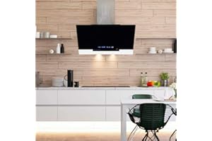 Kaiser AT 8438 F ECO Exklusive Dunstabzugshaube 80cm kopffreihaube/ Edelstahl Wandhaube /Kaminhaube mit Schwarzglas / 3 Stufige/ TouchControl LED Display/Abzugshaube/ 910m³/h/ Ablufthaube/Umlufthaube