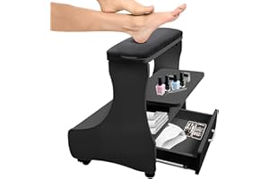 EBANKU Repose pieds de pédicure à roulettes, tabouret de manucure en cuir PU, chariot de spa portable pour salon de beauté, repose pieds mobile à glissement facile (noir)