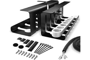 Lannvan 2er Set Kabelkanal Schreibtisch Schwarz ohne Bohren - Kabelmanagement Schreibtisch Klemmbar Untertisch - 40cm Kabelhalter Kabelwanne Tisch Inkl. Zubehör - Kabelkorb für Ordnung am Arbeitsplatz