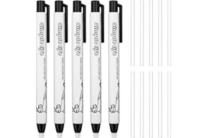 GELUODE 5Pcs Retractable Click Eraser with 10Pcs Refill Erasers, Refillable Pen Shape Rubber, Press Type Mechanical Eraser for Kids Students Painting Writing