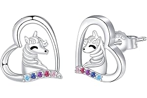 Yinsen Boucles d'oreilles Licorne en Argent Sterling 925 pourn Fille Enfant, Bijoux Licorne Cadeaux d'anniversaire Enfants Filles Femmes