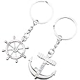 TRIXES Couples Keyring - Best Friend Silver Cute Love Anchor and Wheel Keyrings Romantic Gift Marine Boat Chain - Nautical Sailing Themed Couple Pair Friendship Key Chain Pendants