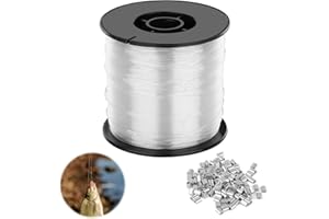LOBVABA Fil en nylon transparent de 0,8 mm - Résistant à la déchirure - 200 m - Avec 120 manchons à sertir en aluminium - Fil de pêche solide - Invisible - Pour la pêche, le bricolage et la décoration